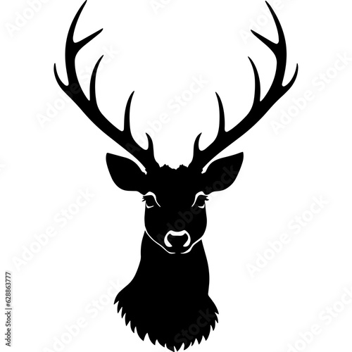 Monochrome deer head with elegant antlers, resembling a prized trophy; captivating design in a classic style
