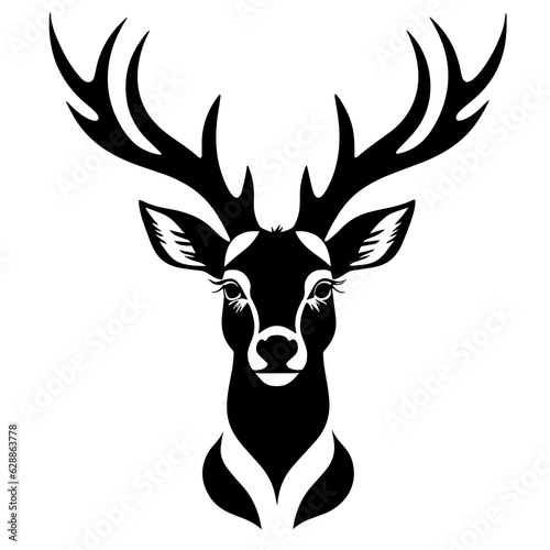Monochrome deer head with elegant antlers, resembling a prized trophy; captivating design in a classic style
