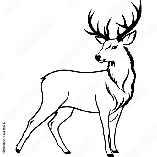 Monochrome deer with majestic antlers, evoking a trophy-like presence; elegant and captivating design in classic style