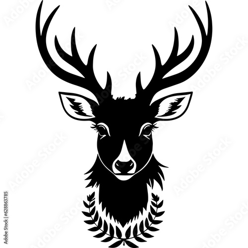 Monochrome deer head with elegant antlers, resembling a prized trophy; captivating design in a classic style