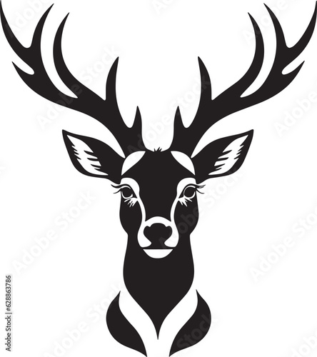 Monochrome deer head with elegant antlers, resembling a prized trophy; captivating design in a classic style