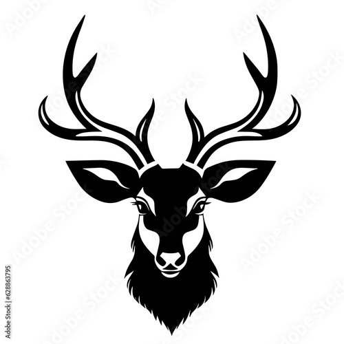 Monochrome deer head with elegant antlers, resembling a prized trophy; captivating design in a classic style