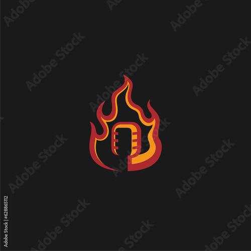 simple logo of microphone and fire