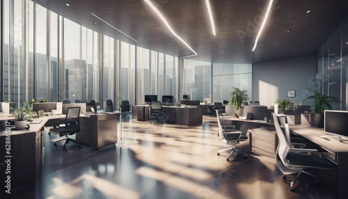 Sleek and modern office with an emphasis on nature. Generative AI
