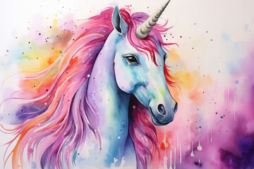 Deken met foto Eenhoorn Eenhoorn portret met veelkleurige manen aquarel  © Tatyana