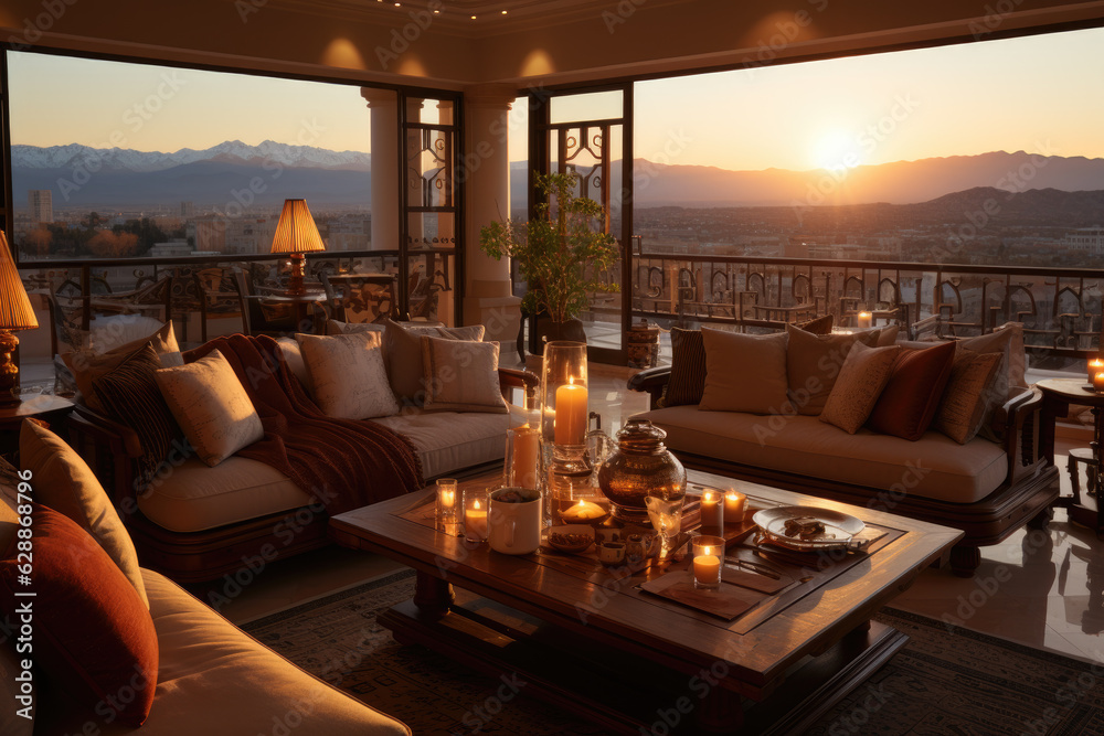 Generative ai illustration of Luxury apartment terrace in Marrakech Generative ai illustration of Luxury apartment terrace in Marrakech