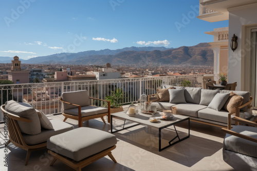 Generative ai illustration of Luxury apartment terrace in Marrakech © pbombaert