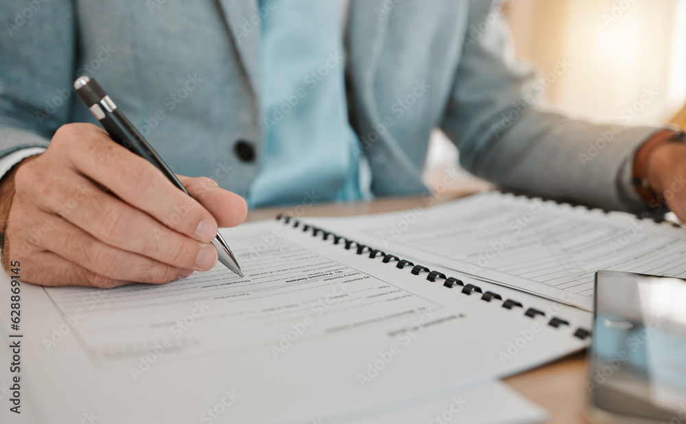 Life insurance, contract and hands of lawyer sign an agreement paperwork in an office for security compliance. Document, testament and business person or attorney working on legal paper for a deal Life insurance, contract and hands of lawyer sign an agreement paperwork in an office for security compliance. Document, testament and business person or attorney working on legal paper for a deal