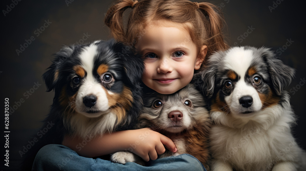 Wallpaper Child with Dogs - Family Portrait Wallpaper Child with Dogs - Family Portrait