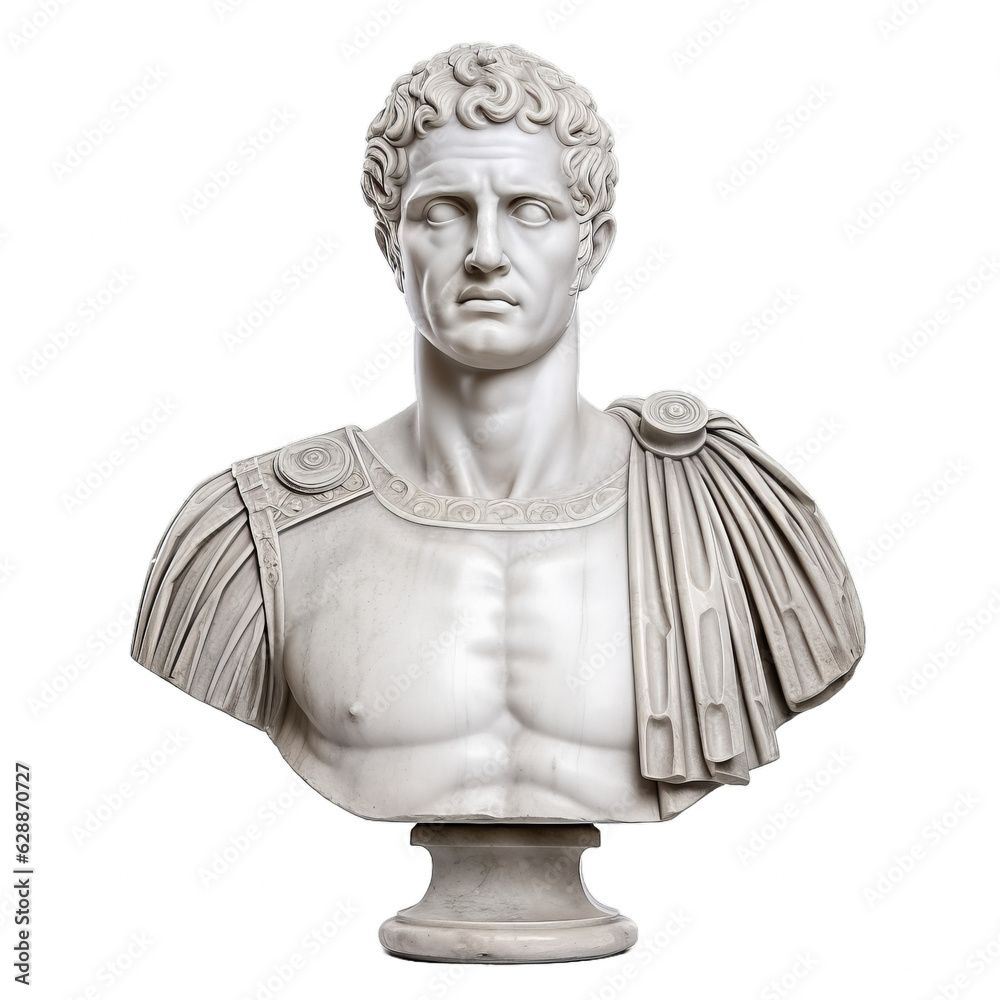 Obraz premium White bust sculpture of a man , roman emperor style isolated on transparent background (PNG)