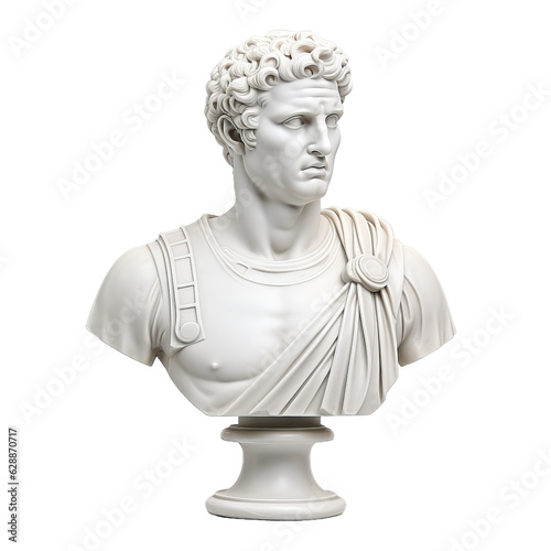 White bust sculpture of a man , roman emperor style isolated on transparent background (PNG) photo
