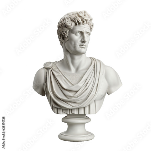 White bust sculpture of a man , roman emperor style isolated on transparent background (PNG)