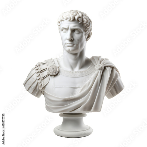White bust sculpture of a man , roman emperor style isolated on transparent background (PNG) photo