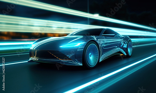 Speeding ultramarine futuristic concept car