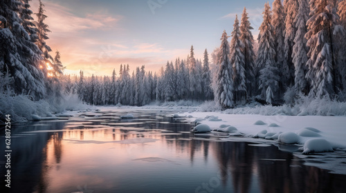 Winter wonderland. River in snowy forest © Nick Alias