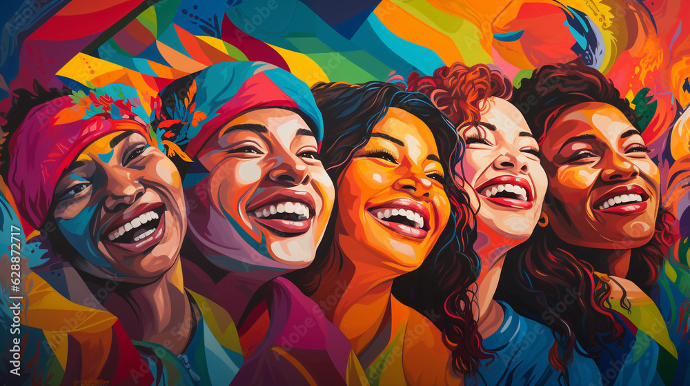 A vibrant mural depicting people from diverse backgrounds embracing each other in friendship Generative AI A vibrant mural depicting people from diverse backgrounds embracing each other in friendship Generative AI