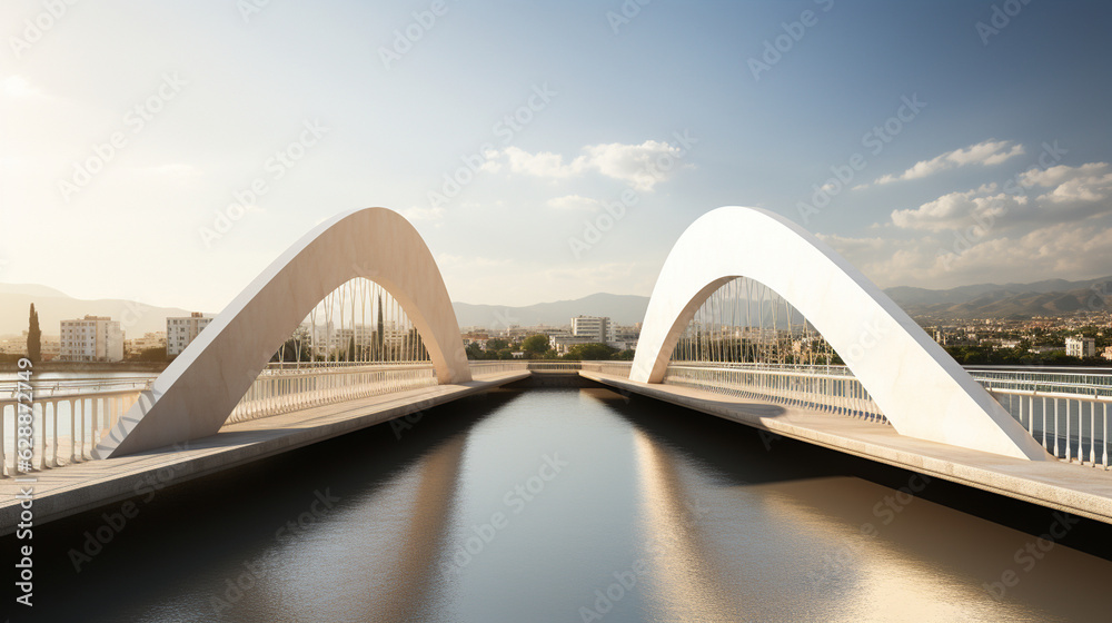 Obraz premium A bridge connecting two nations, symbolizing the importance of communication and cooperation for peace Generative AI