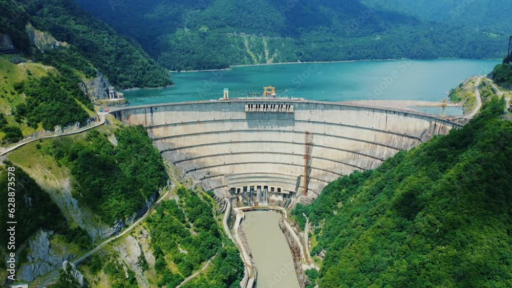 Inguri hydroelectric power plant in Aerial view from drone of