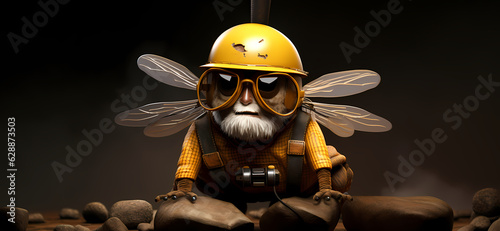 A 'worker bee' construction worker character who is also a bee; a generative AI illustration
