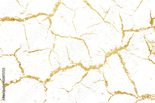 Golden cracks, fissure isolated on transparent background, png file format.