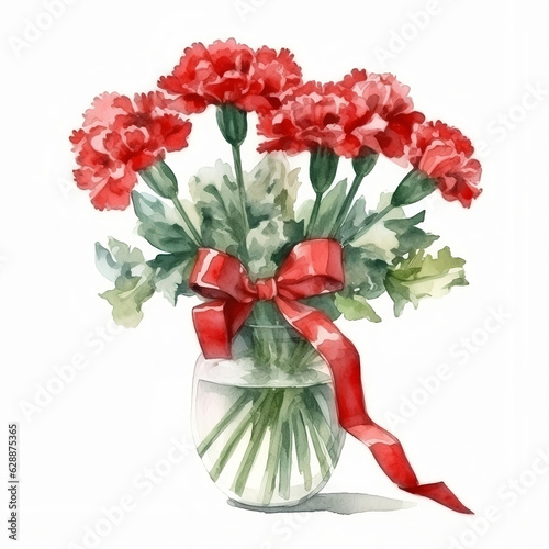 bouquet of red Carnation with bow,Generative Ai illustration