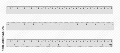Set of ruler scale 30 cm and 12 inch vector design. Centimeter and inch scale for measuring