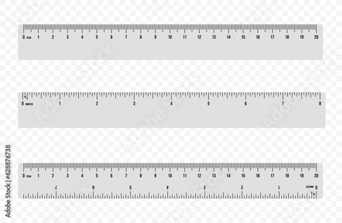 Set of ruler scale 20 cm and 8 inch vector design. Centimeter and inch scale for measuring