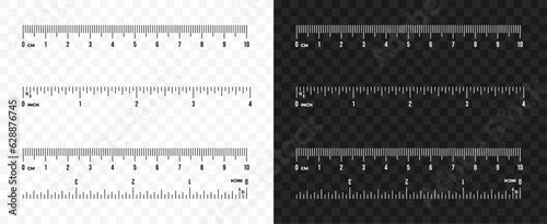 Set of ruler scale 10 cm and 4 inch vector design. Centimeter and inch scale for measuring