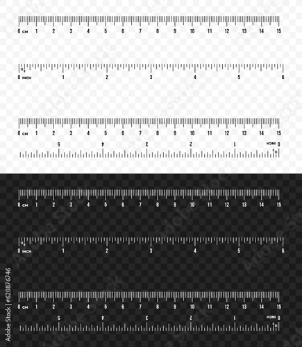 Set of ruler scale 15 cm and 6 inch vector design. Centimeter and inch scale for measuring