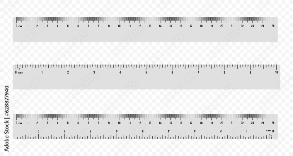 Set of ruler scale 25 cm and 10 inch vector design. Centimeter and inch scale for measuring Set of ruler scale 25 cm and 10 inch vector design. Centimeter and inch scale for measuring