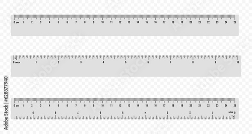 Set of ruler scale 25 cm and 10 inch vector design. Centimeter and inch scale for measuring