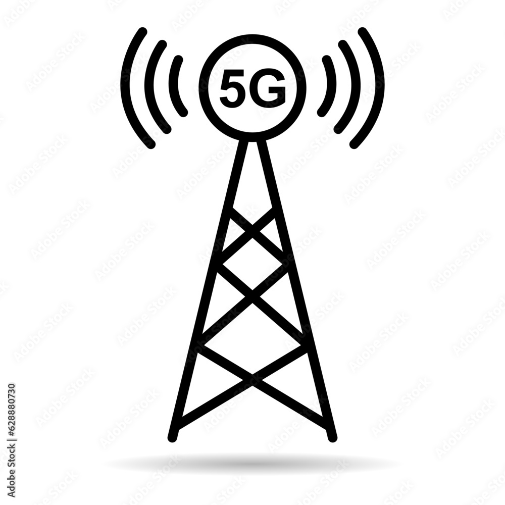 Signal tower shadow icon, wireless technology network sign, antenna wave radio vector illustration Signal tower shadow icon, wireless technology network sign, antenna wave radio vector illustration