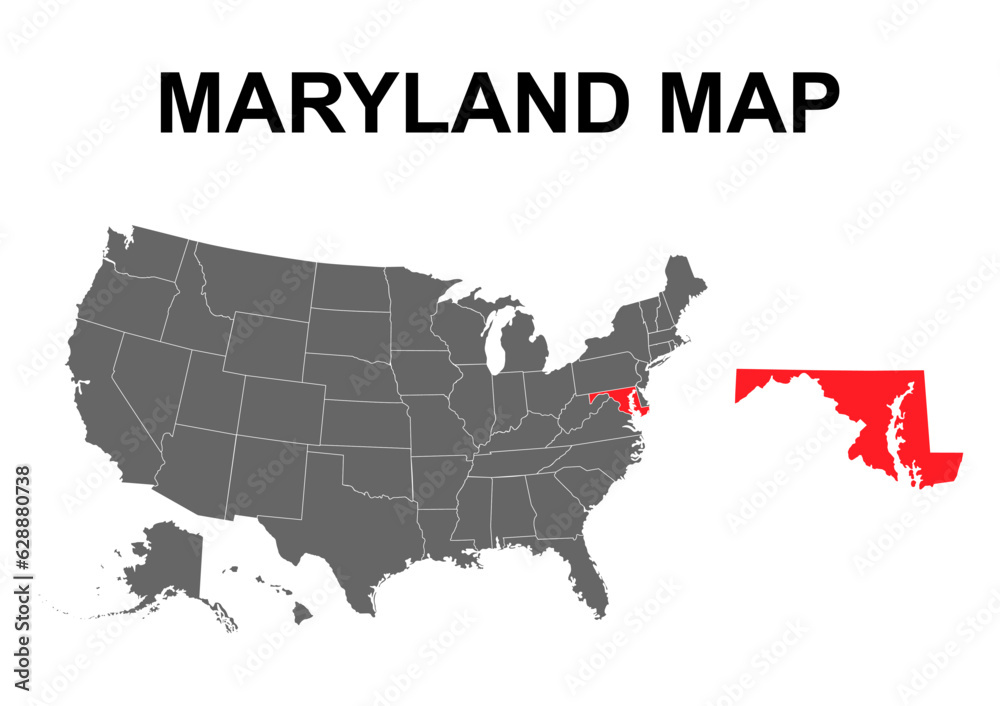 Maryland map shape, united states of america. Flat concept icon symbol vector illustration