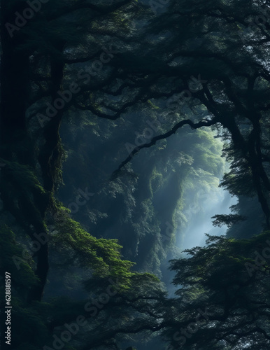 Natural landscape Tree tunnel in a mysterious dense forest Created with Generative AI technology. © ์NC
