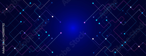 Modern abstract background with connecting color lines and dots. Network connection, social networking and communication technology concept.