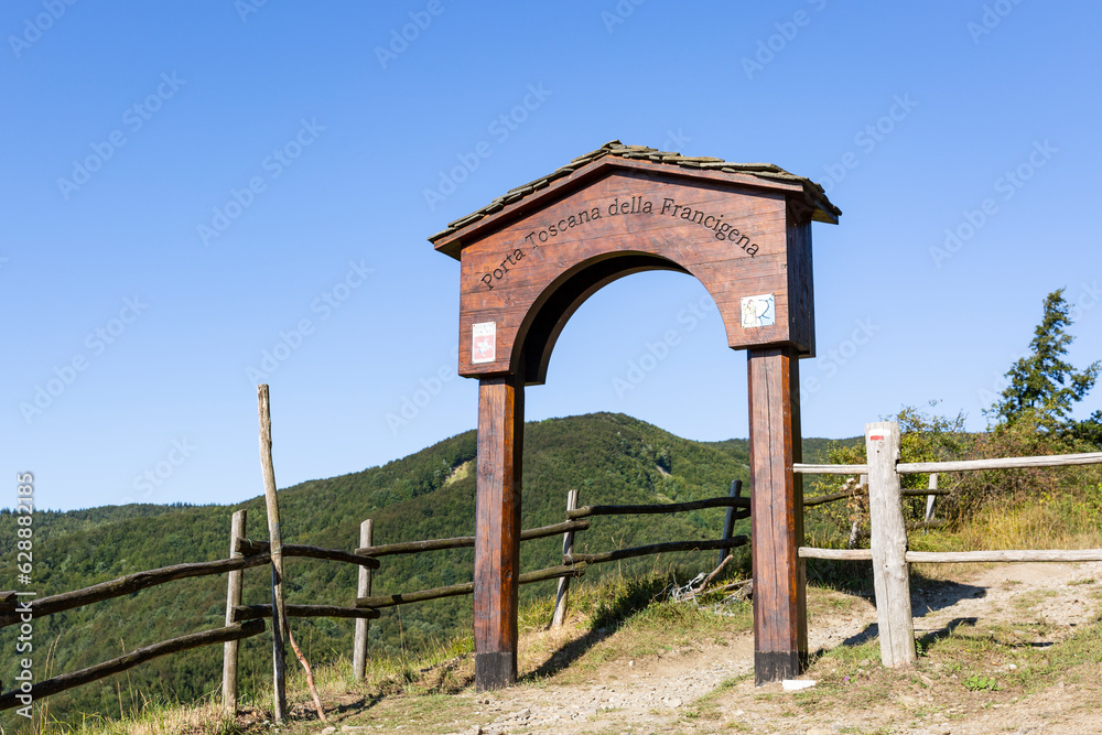 Porta Toscana della Francigena - the Via Francigena entry gate to Tuscany in Passo della Cisa, Province of Massa and Carrara, Italy