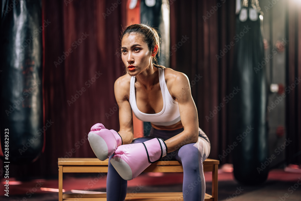 Fototapeta premium Kickboxing enthusiasts build strength, endurance, discipline, punch with power, movement, smash bags