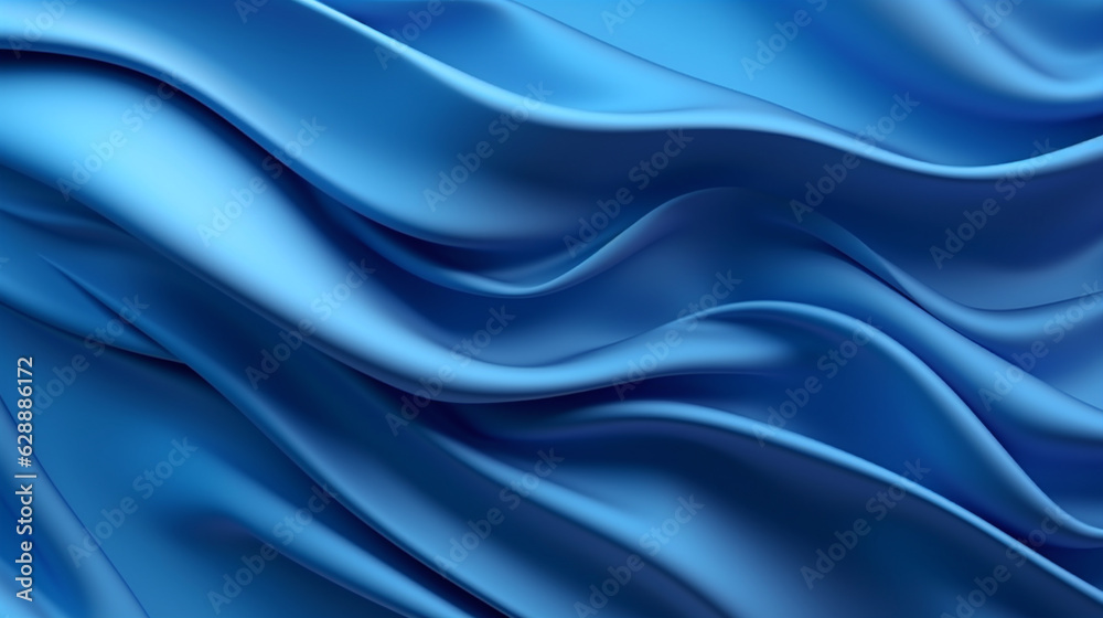 Fototapeta premium smooth elegant wavy blue silk or satin luxury cloth, generative ai