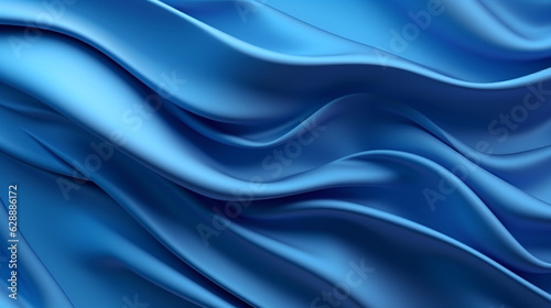 smooth elegant wavy blue silk or satin luxury cloth, generative ai