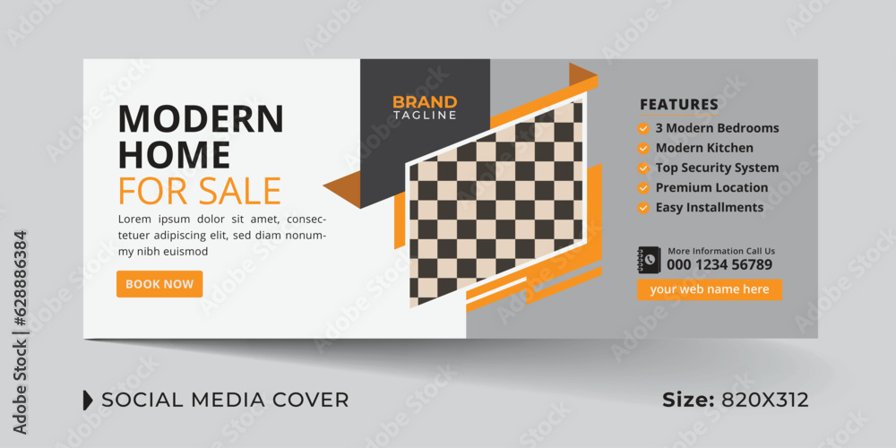Corporate real estate business and real estate agency social media cover template design with social media ads, banners and cover post layout