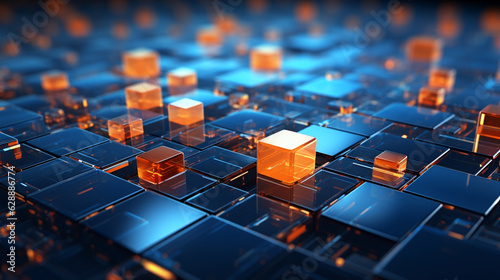 blue and orange cubes background, generative ai