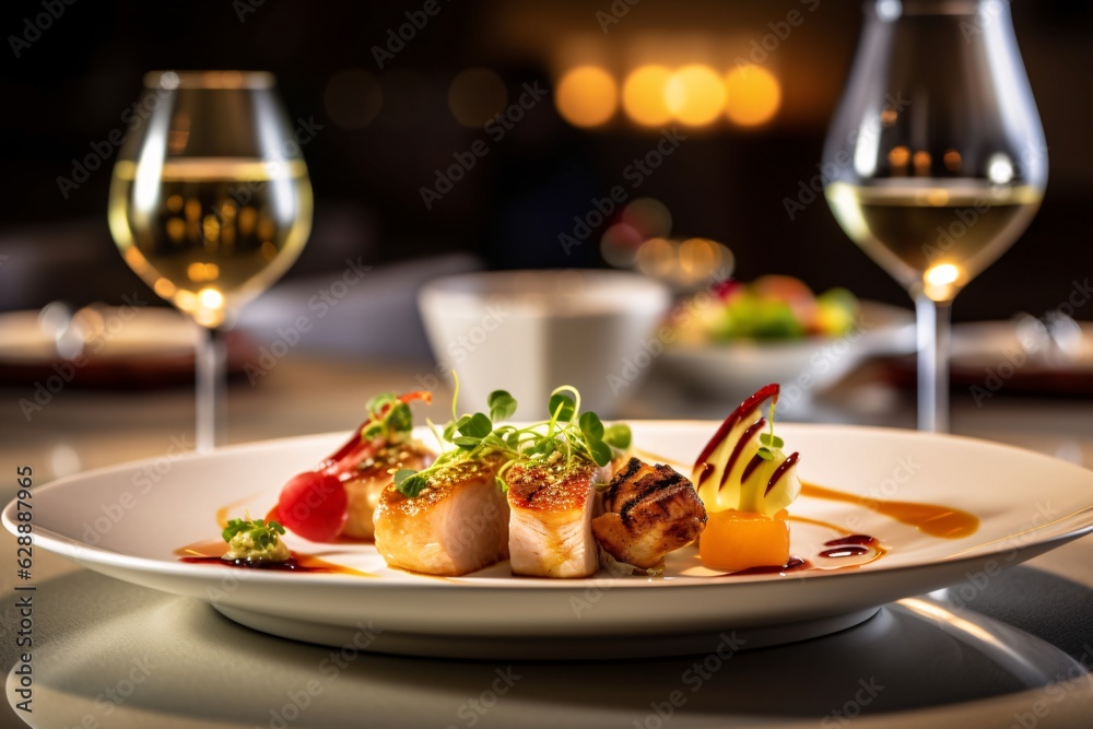 Seafood delicotes. Elegant fine dining experience with beautifully plated. Seafood delicotes. Elegant fine dining experience with beautifully plated.