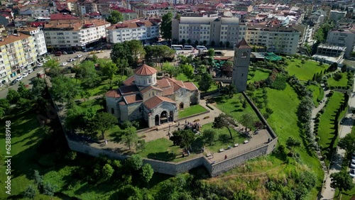Aerial video of Hagia Sophia mosque and city buildingd in trabzon, Turkey photo
