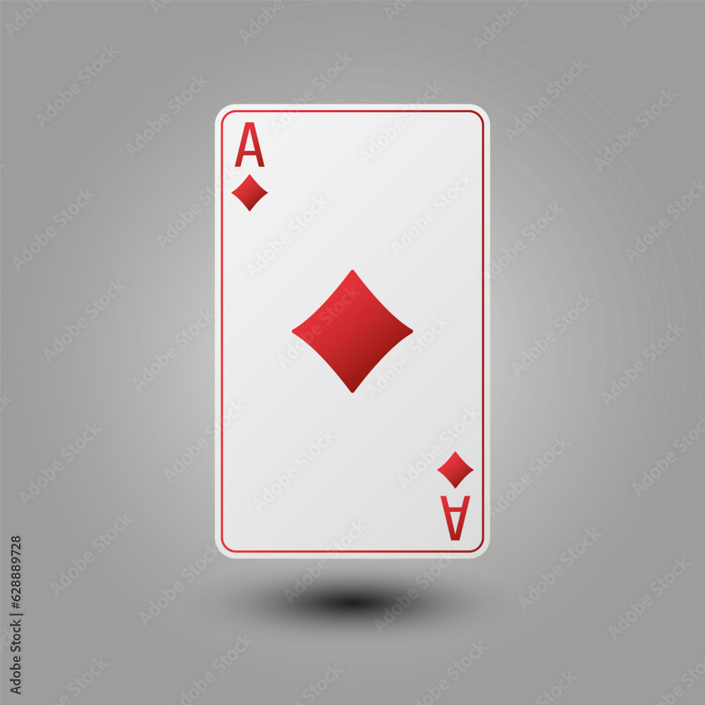 Realistic playing card for poker or blackjack. Ace of diamonds suit on a gray background. Vector illustration. Realistic playing card for poker or blackjack. Ace of diamonds suit on a gray background. Vector illustration.