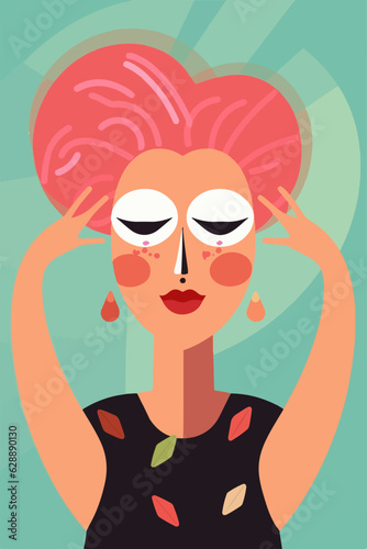 Pretty stylish transgender woman posing for a fashion portrait. Male makeup and a wig on a beautiful drag queen. Vector illustration