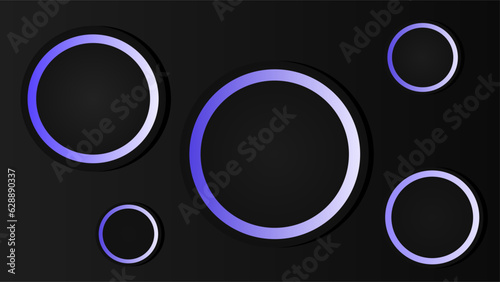 Dark grey circles with glowing blue white outlines over black background