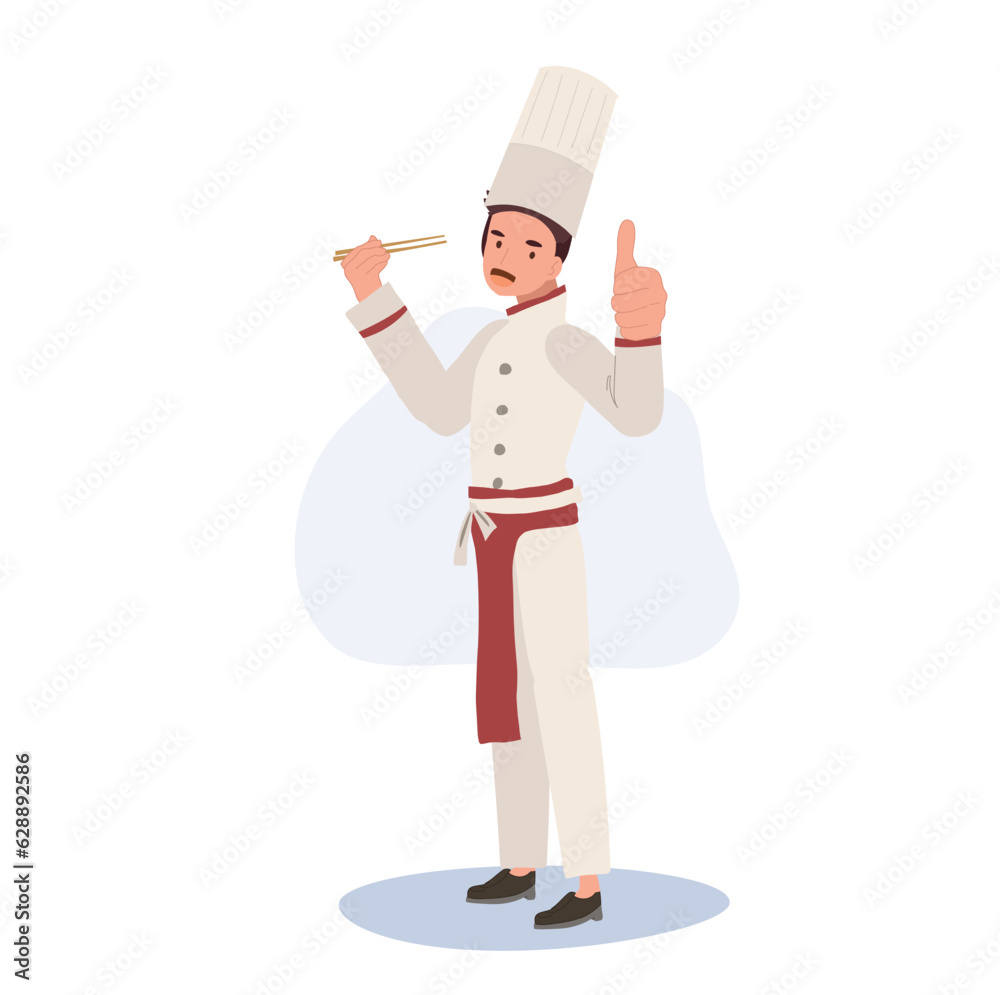 Full Length Smiling Male Chef Character Giving Thumb Up. chef Giving Approval Gesture. Flat vector cartoon illustration Full Length Smiling Male Chef Character Giving Thumb Up. chef Giving Approval Gesture. Flat vector cartoon illustration