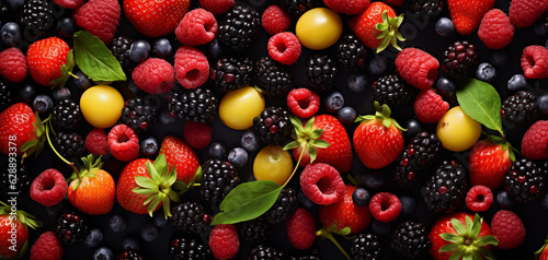 Background of fresh fruits and berries © vladzelinski
