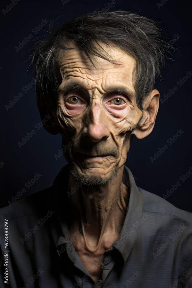 emaciated thin older man isolated on plain dark studio background Stock ...