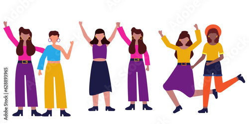 Vector illustration of happy girls cartoon with white background 